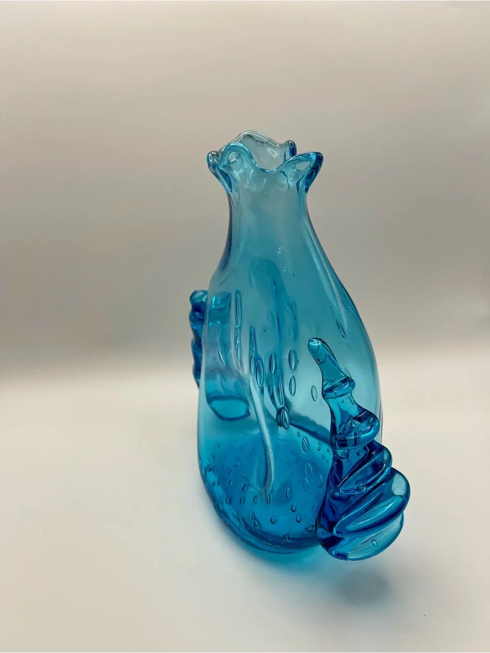 Murano Style MCM Handblown Blue Glass Art Vase 8”